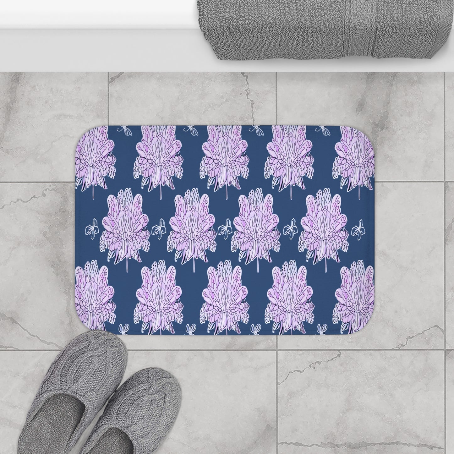 Purple White Floral Butterflies 24" x 17" Bath Mat