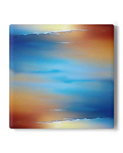 Blue Sea Red Orange Fog 4" x 4" Square Ceramic Coaster