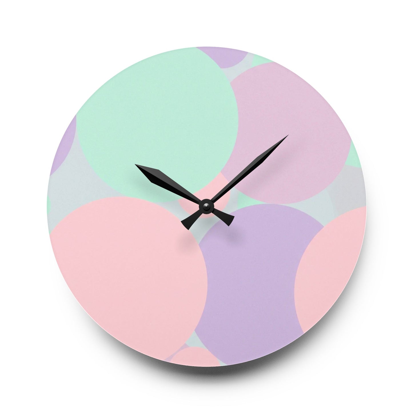 Pastel Peach and Soft Green Patches Acrylic Wall Clock, Round or Square, 10.75" x 10.75"