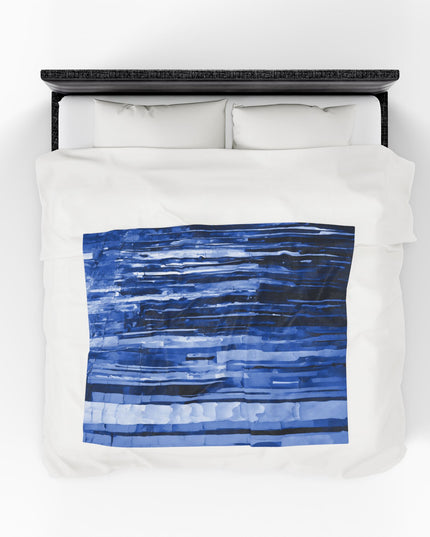 Striped Deep Blue Velveteen Plush Blanket, 50" x 60"