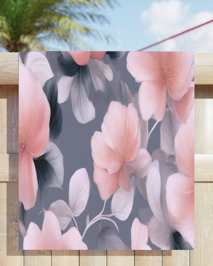 Peach and Blue Gray Floral Bunch Beach Towel, 30" x 60"