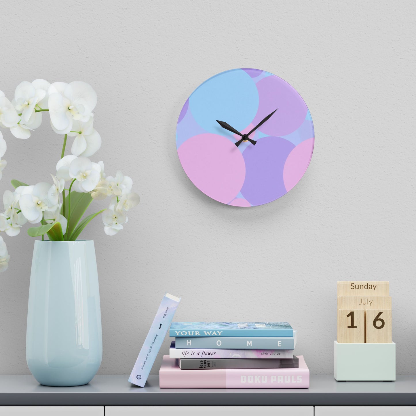 Pastel Purple and Mauve Patches Acrylic Wall Clock, Round or Square, 10.75" x 10.75"
