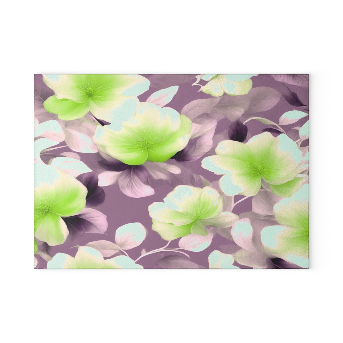 Lime Lavender Floral Bunch Glass Cutting Board, 8" x 11"