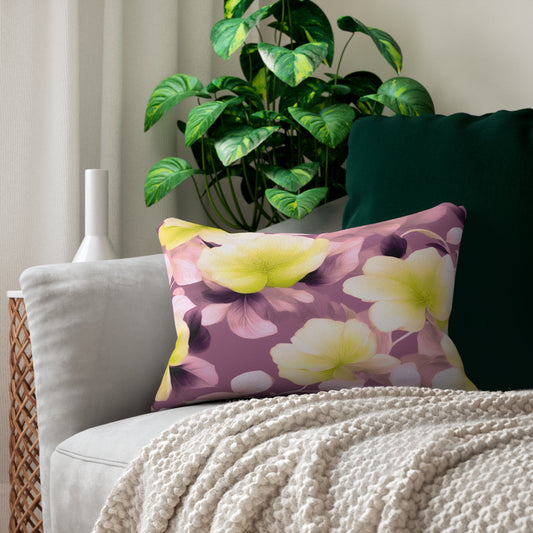 Lemon Blossom Floral Bunch Spun Polyester Lumbar Pillow, 20" x 14"