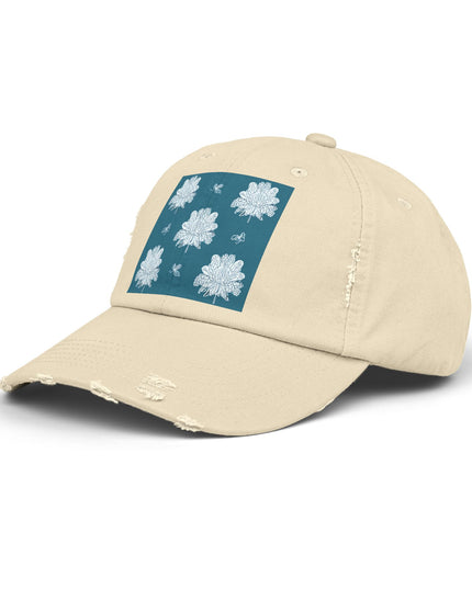 Tif Green White Floral Butterflies Unisex Distressed Cap