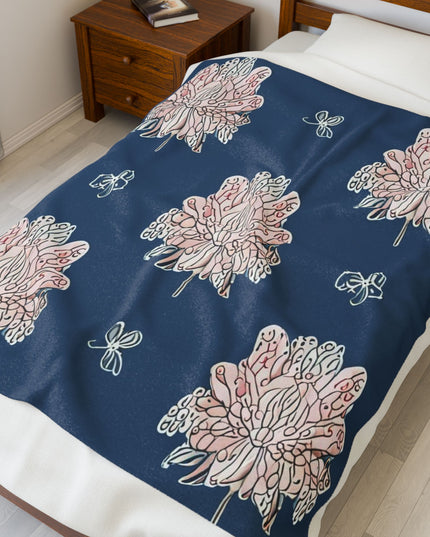 Rose White Floral Butterflies Velveteen Plush Blanket, 50" x 60"