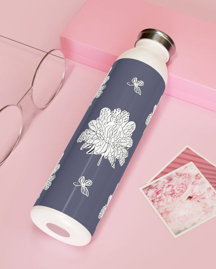 White Floral Butterflies Slim Water Bottle, 20 oz White