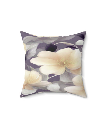 White Blush Floral Bunch Faux Suede Square Pillow, 14" x 14"