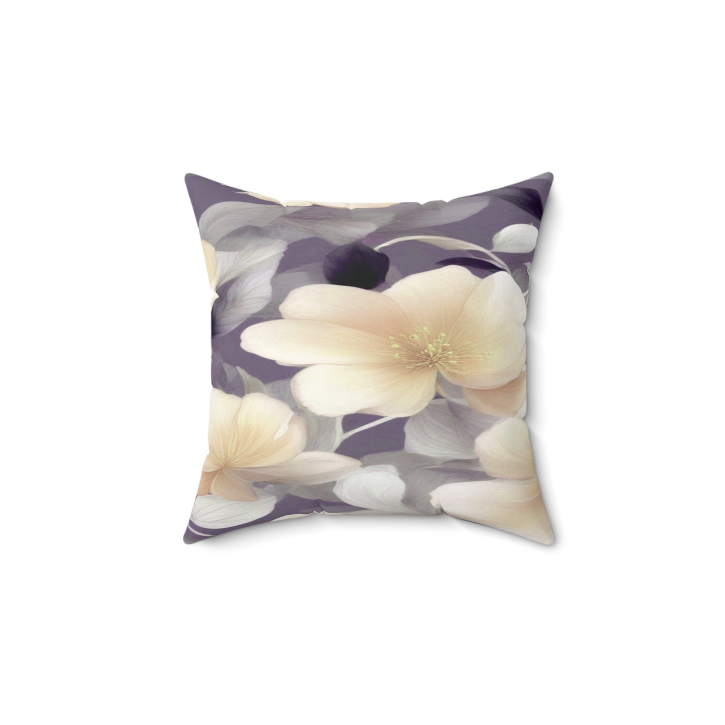 White Blush Floral Bunch Faux Suede Square Pillow, 14" x 14"