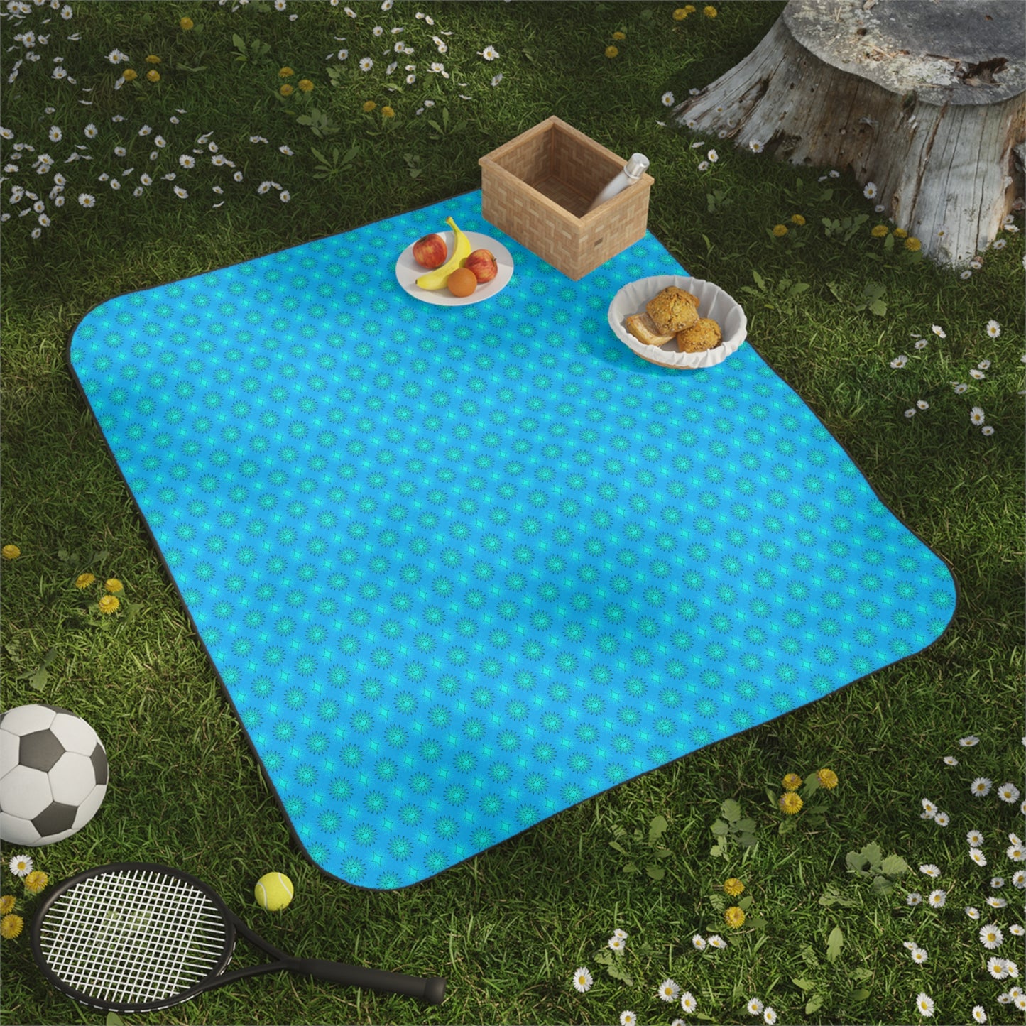 Light Blue Star-crossed Bodies Picnic Blanket, 61" × 51"