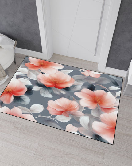 Red Blossom Floral Bunch Heavy Duty Floor Mat, 48" x 72"