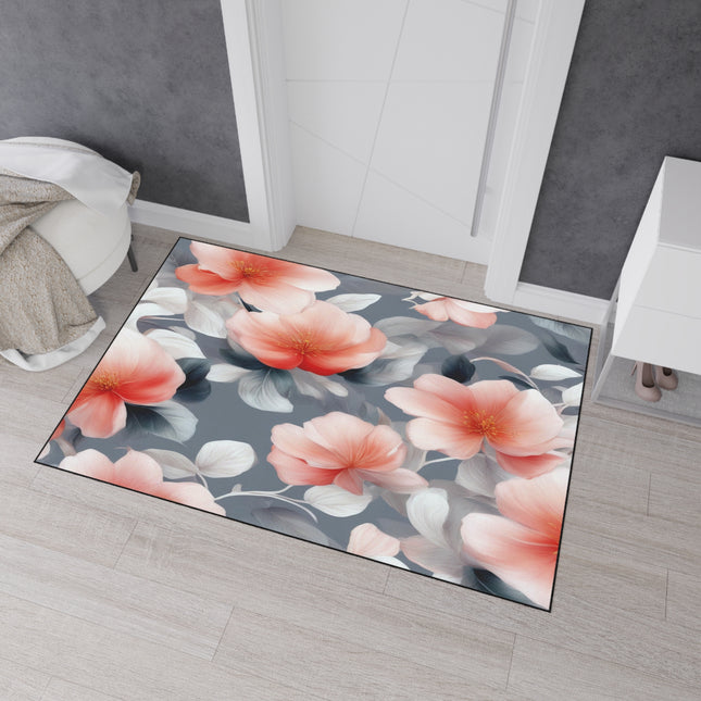 Red Blossom Floral Bunch Heavy Duty Floor Mat, 48" x 72"