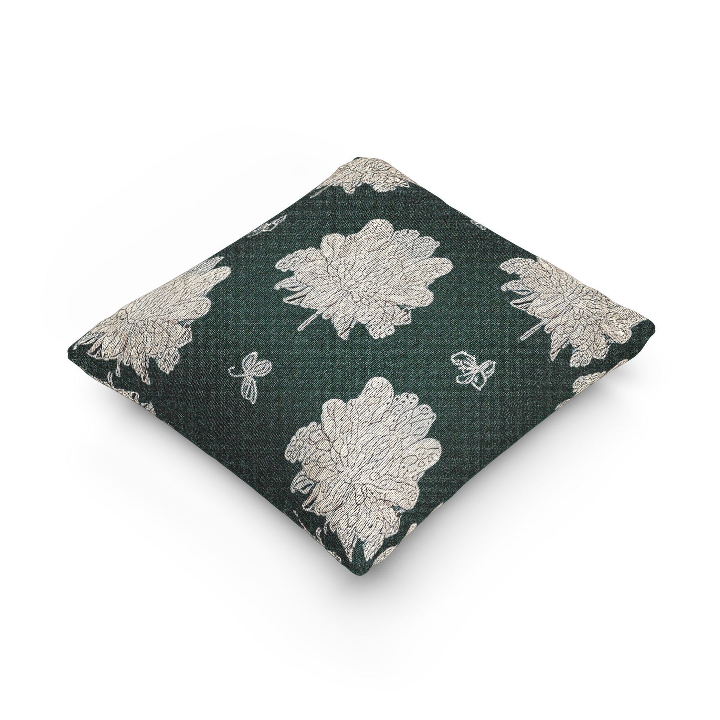 Soft White Floral Butterflies Woven Pillow, 17" x 18"