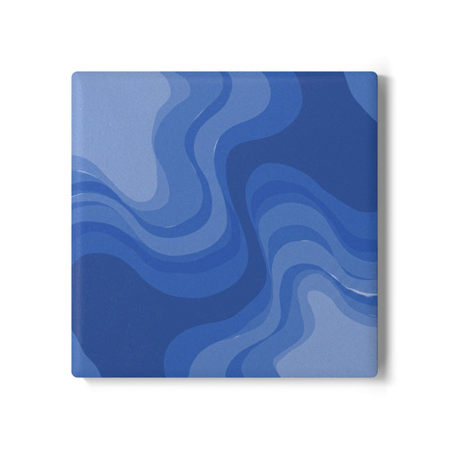 Deep Blue Wavey 4" x 4" Square Ceramic Coaster