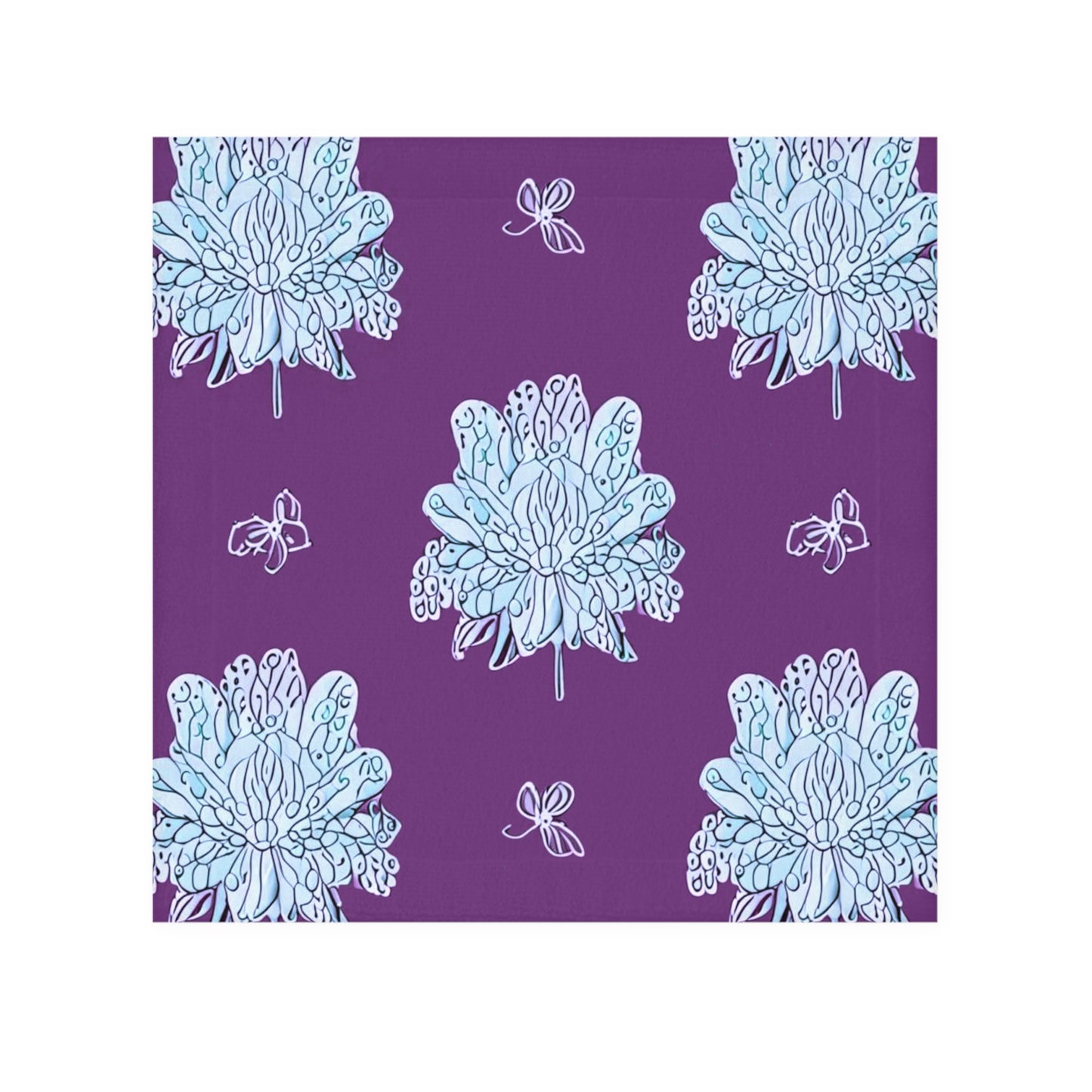 Blue Floral Butterflies Face Towel, 13" x 13"