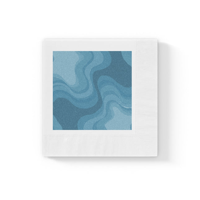 Sky Blue Wavey White Coined Napkins, 6.5" x 6.5"