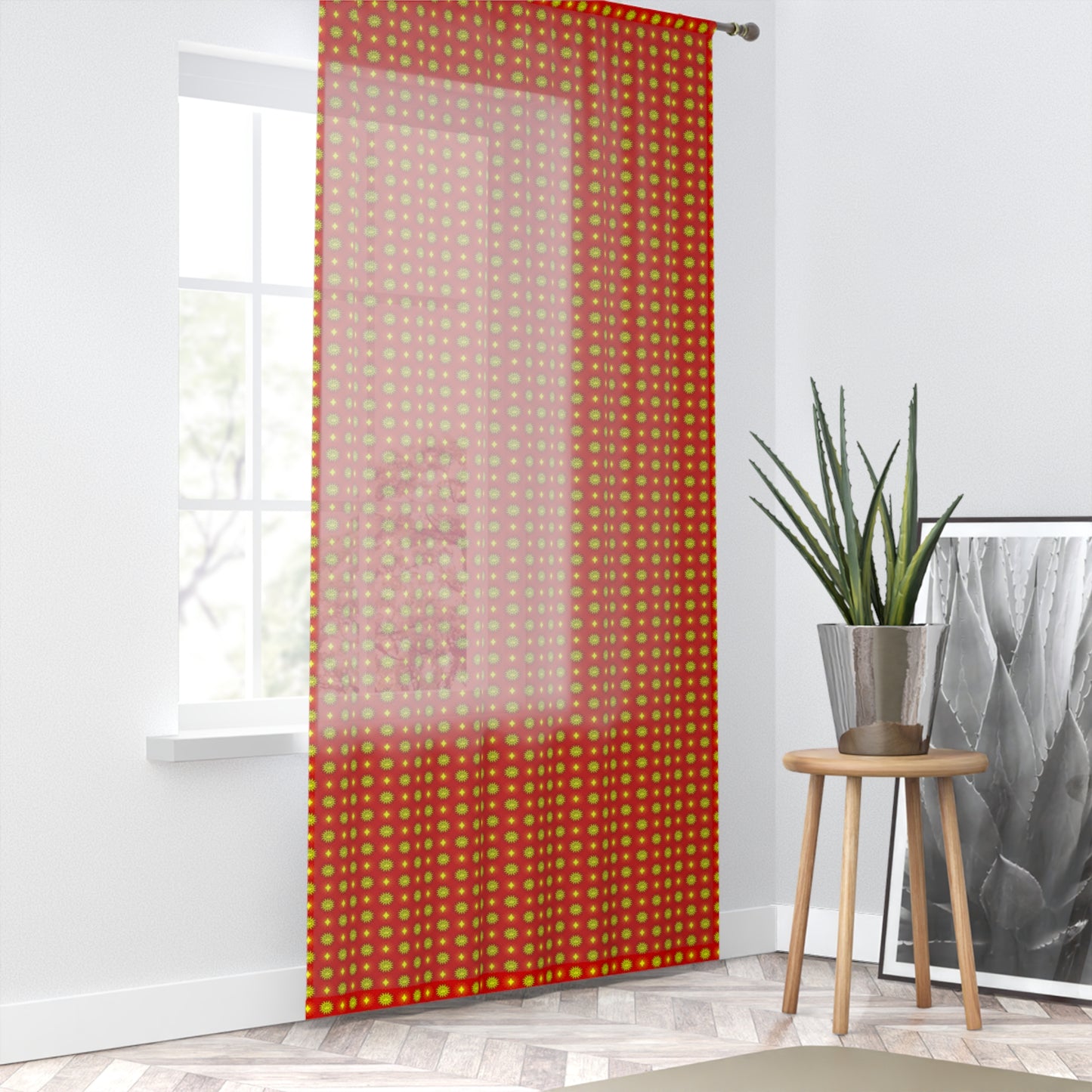 Late Evening Star-crossed Bodies Sheer Window Curtain, 50" x 84", partially transparent