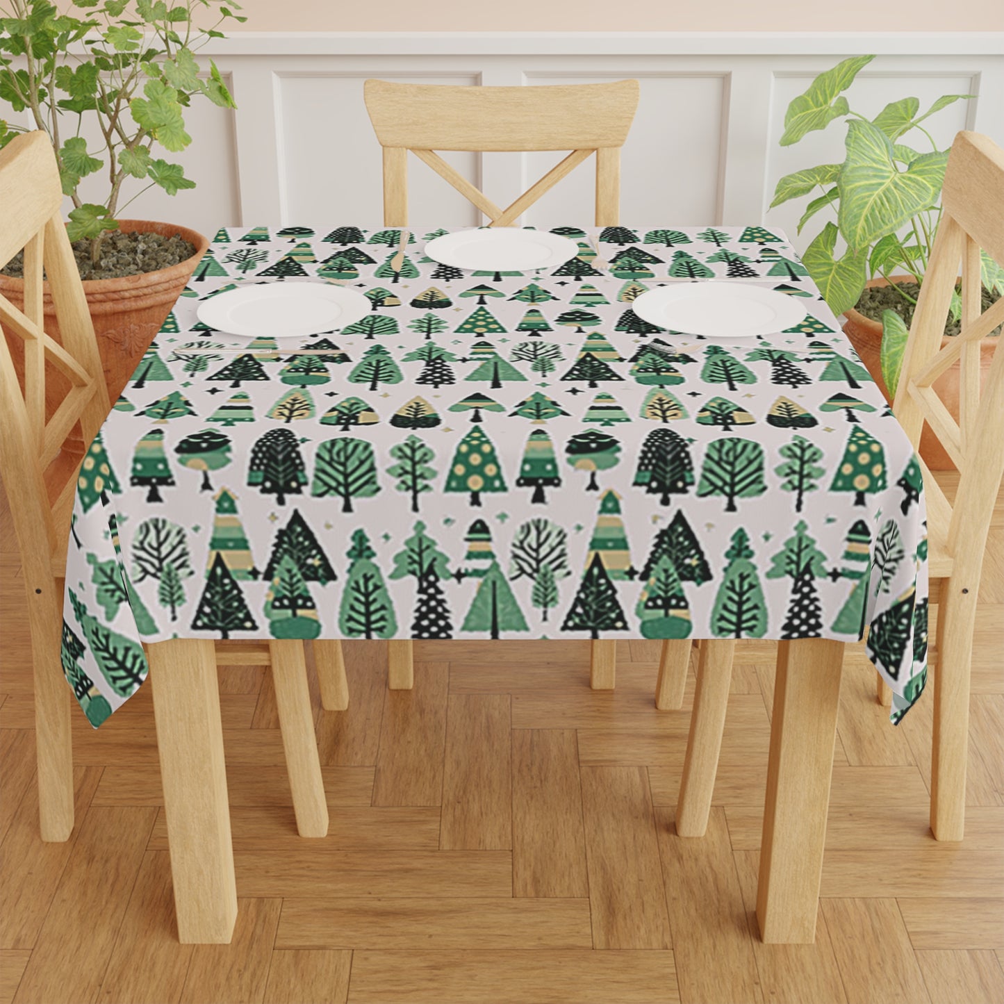 Mini Vintage Green Trees Tablecloth, 55" x 55"