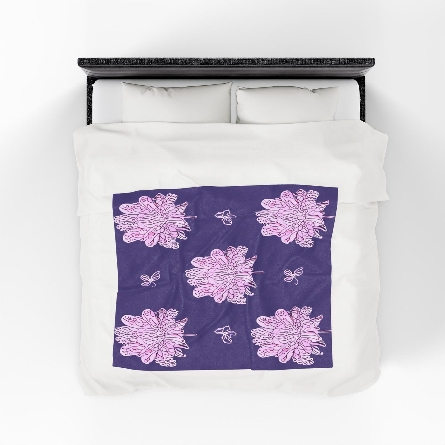 Magenta Floral Butterflies Velveteen Plush Blanket, 50" x 60"