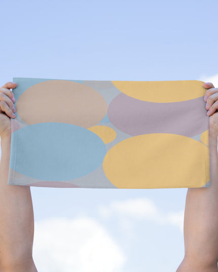 Pastel Baby Blue and Peach Patches Rally Towel, 11" x 18"