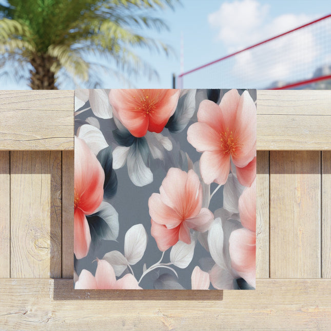 Red Blossom Floral Bunch Beach Towel, 18" x 27"