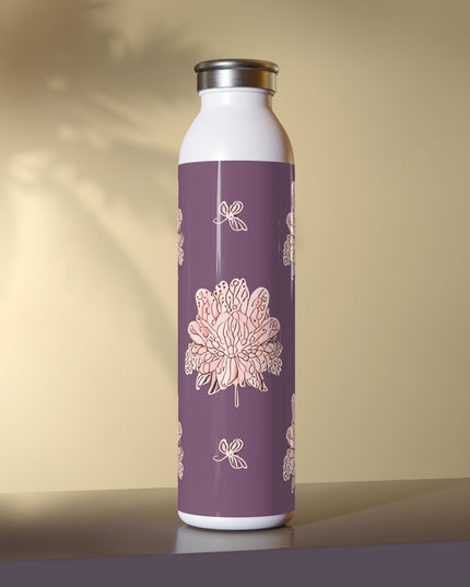 Pink Floral Butterflies Slim Water Bottle, 20 oz White