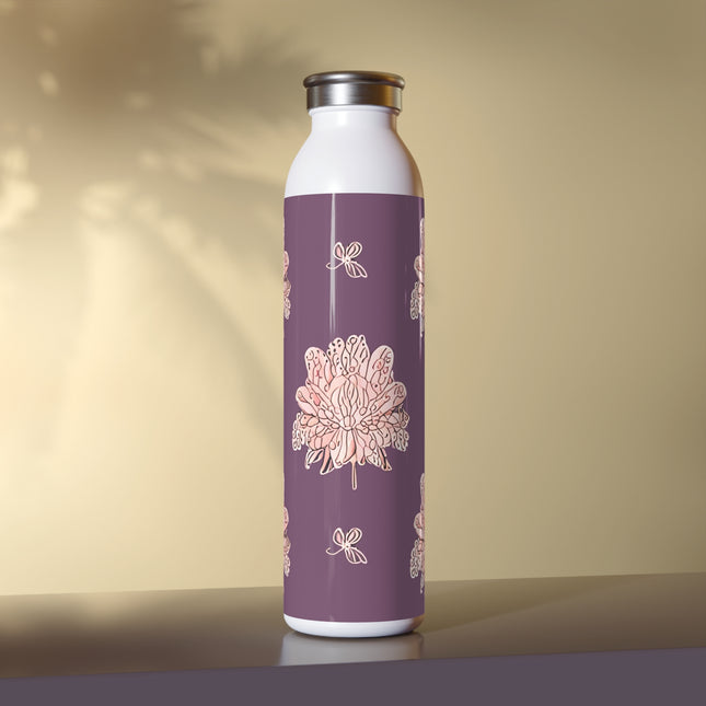 Pink Floral Butterflies Slim Water Bottle, 20 oz White