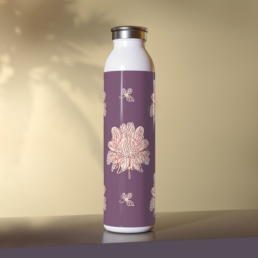 Pink Floral Butterflies Slim Water Bottle, 20 oz White