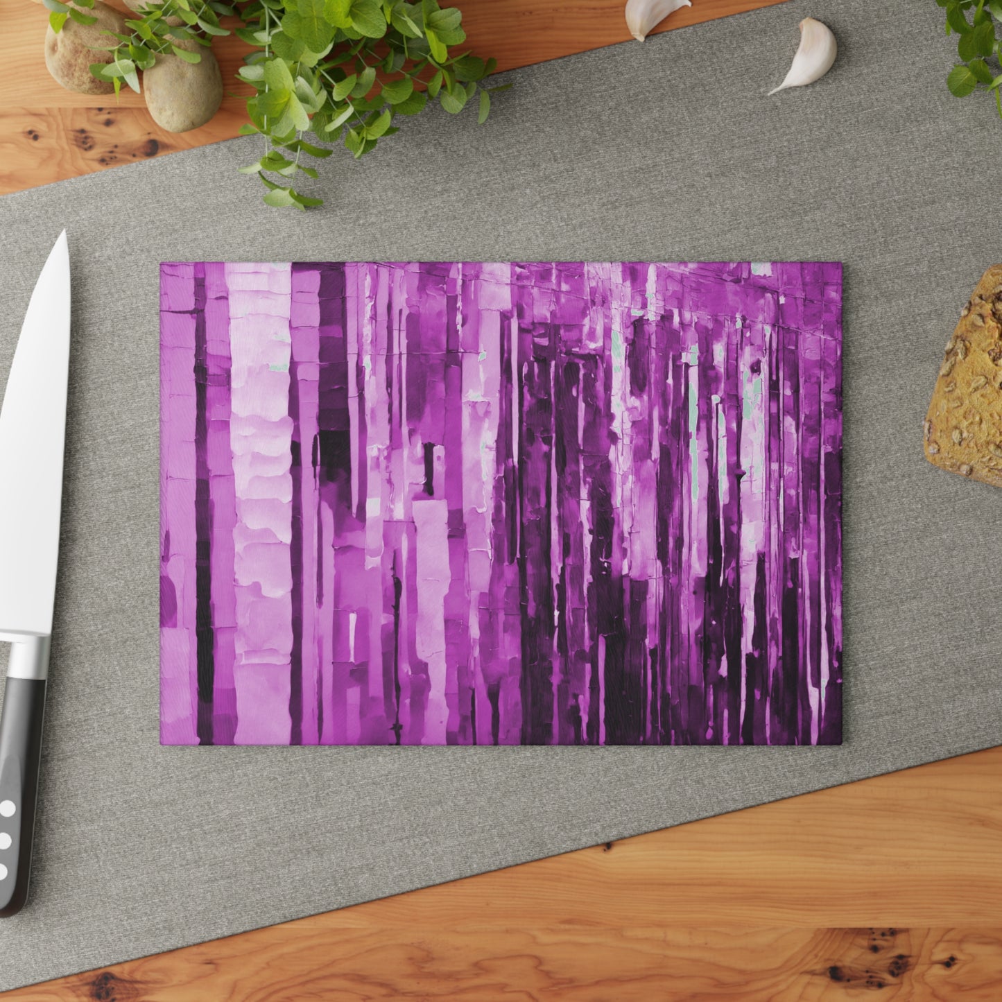 Striped Powder Lavender 8" x 11" Glass Cutting Board