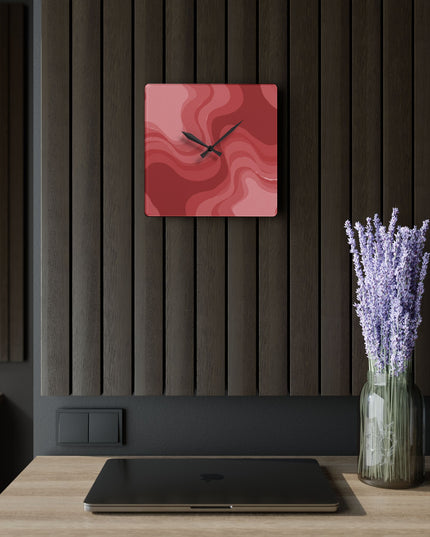 Power Red Wavey 10.75" x 10.75" Round or Square Acrylic Wall Clock