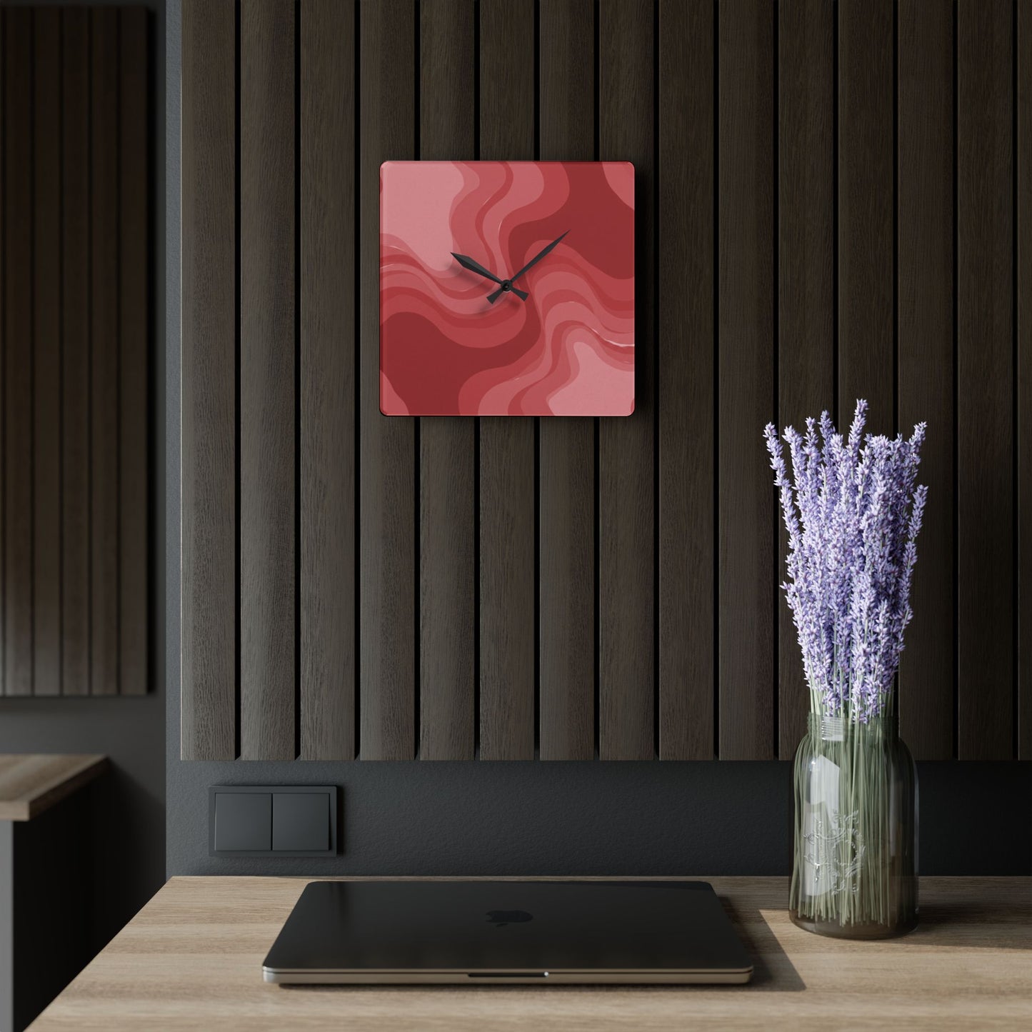 Power Red Wavey 10.75" x 10.75" Round or Square Acrylic Wall Clock