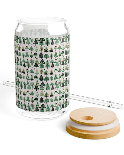 Mini Vintage Green Trees Sipper Glass, 16oz