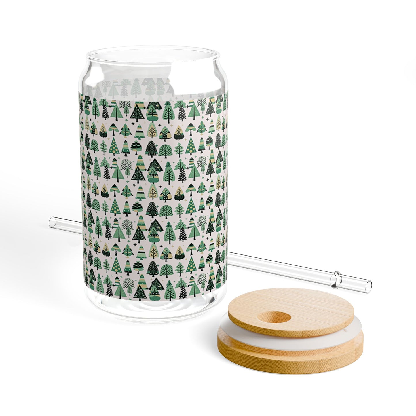 Mini Vintage Green Trees Sipper Glass, 16oz