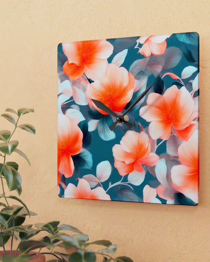 Orange Blossom Floral Bunch Acrylic Wall Clock, Round or Square, 10.75" x 10.75"