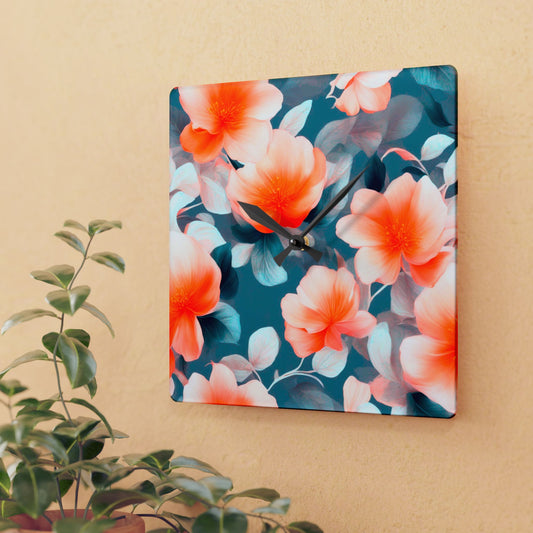 Orange Blossom Floral Bunch Acrylic Wall Clock, Round or Square, 10.75" x 10.75"