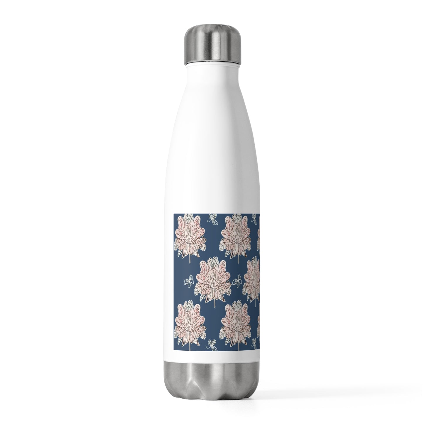 Rose White Floral Butterflies 20oz Insulated Water Bottle