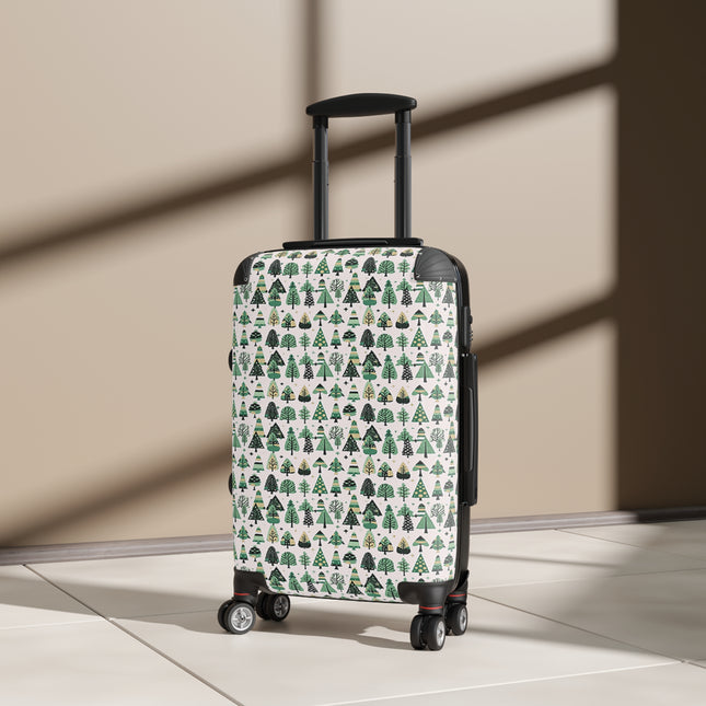 Mini Vintage Green Trees Small Suitcase with built in lock, 4 double-wheels, telescopic handle, and ABS back hard-shell