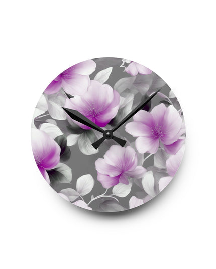 Purple Blossom Floral Bunch Acrylic Round Wall Clock, 8" x 8"