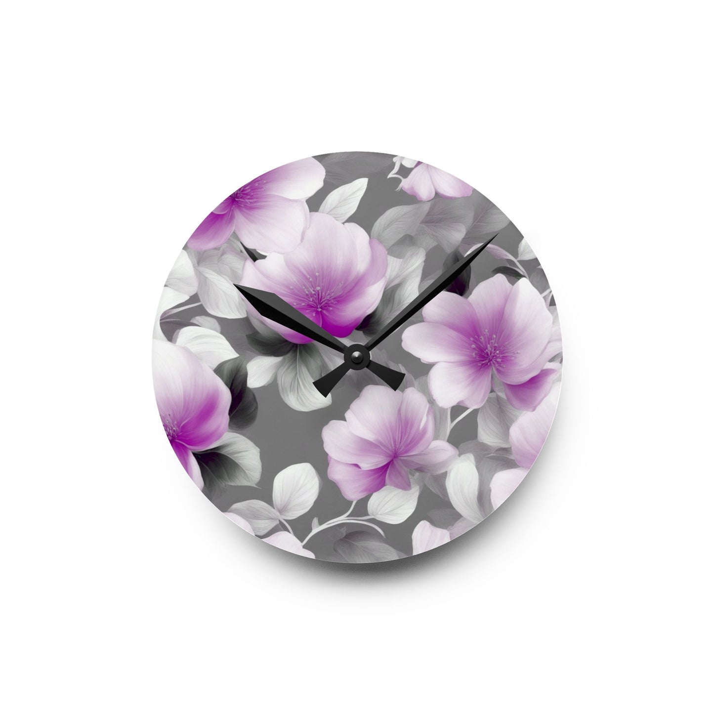 Purple Blossom Floral Bunch Acrylic Round Wall Clock, 8" x 8"