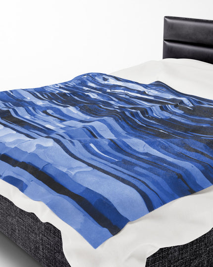 Striped Deep Blue Velveteen Plush Blanket, 60" x 80"