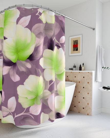 Lime Lavender Floral Bunch Shower Curtains, 71" x 74"
