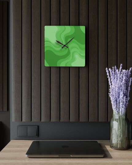 Greenie Meanie Wavey 10.75" x 10.75" Round or Square Acrylic Wall Clock