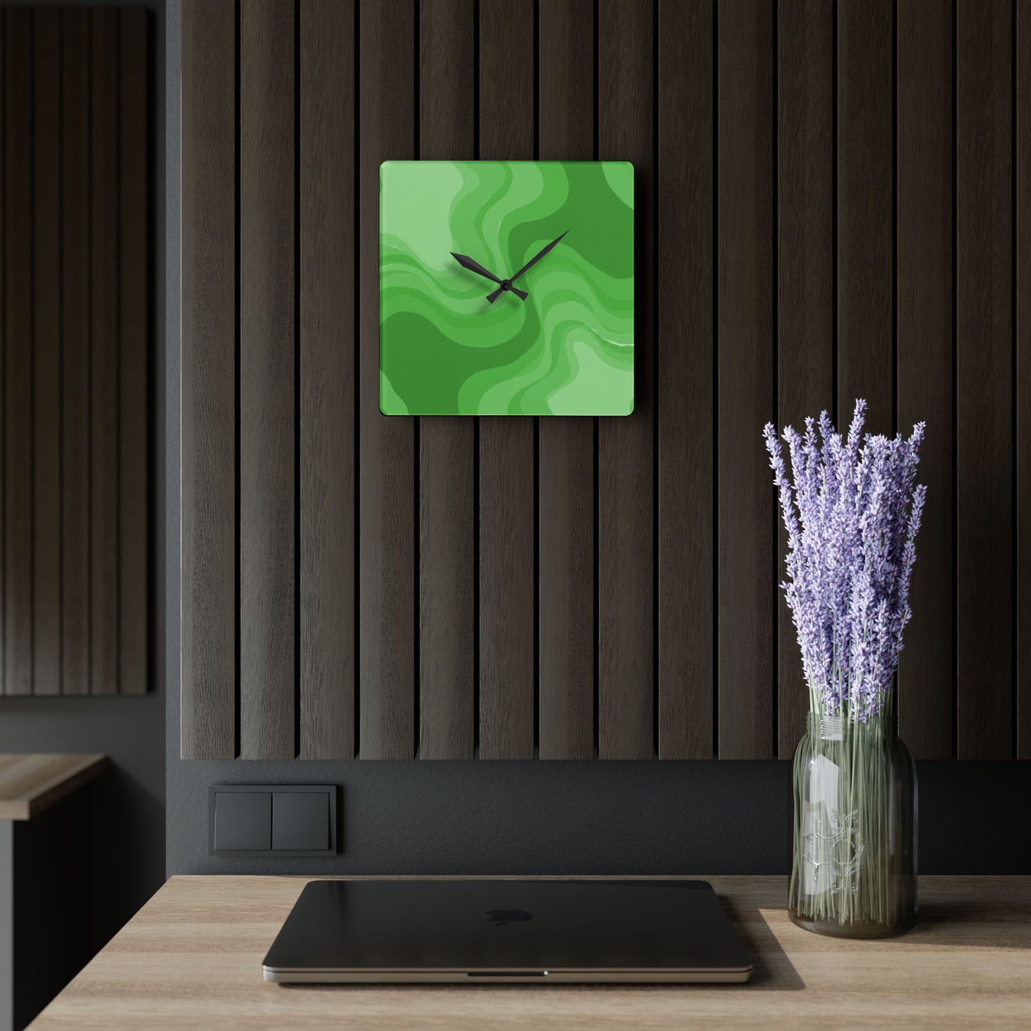 Greenie Meanie Wavey 10.75" x 10.75" Round or Square Acrylic Wall Clock