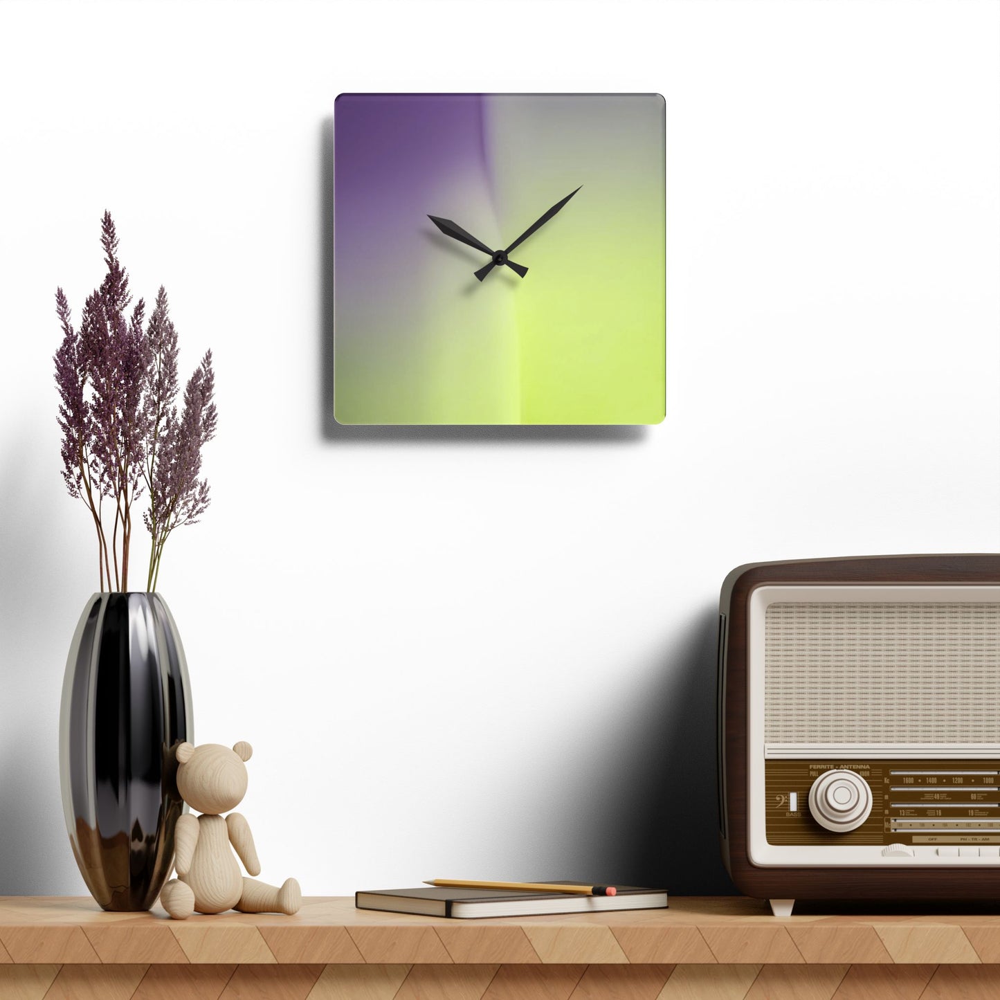Purple Golden Fade Acrylic Wall Clock, Round or Square, 10.75" x 10.75"