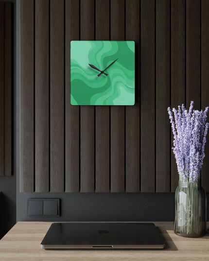 Mint Green Wavey 10.75" x 10.75" Round or Square Acrylic Wall Clock