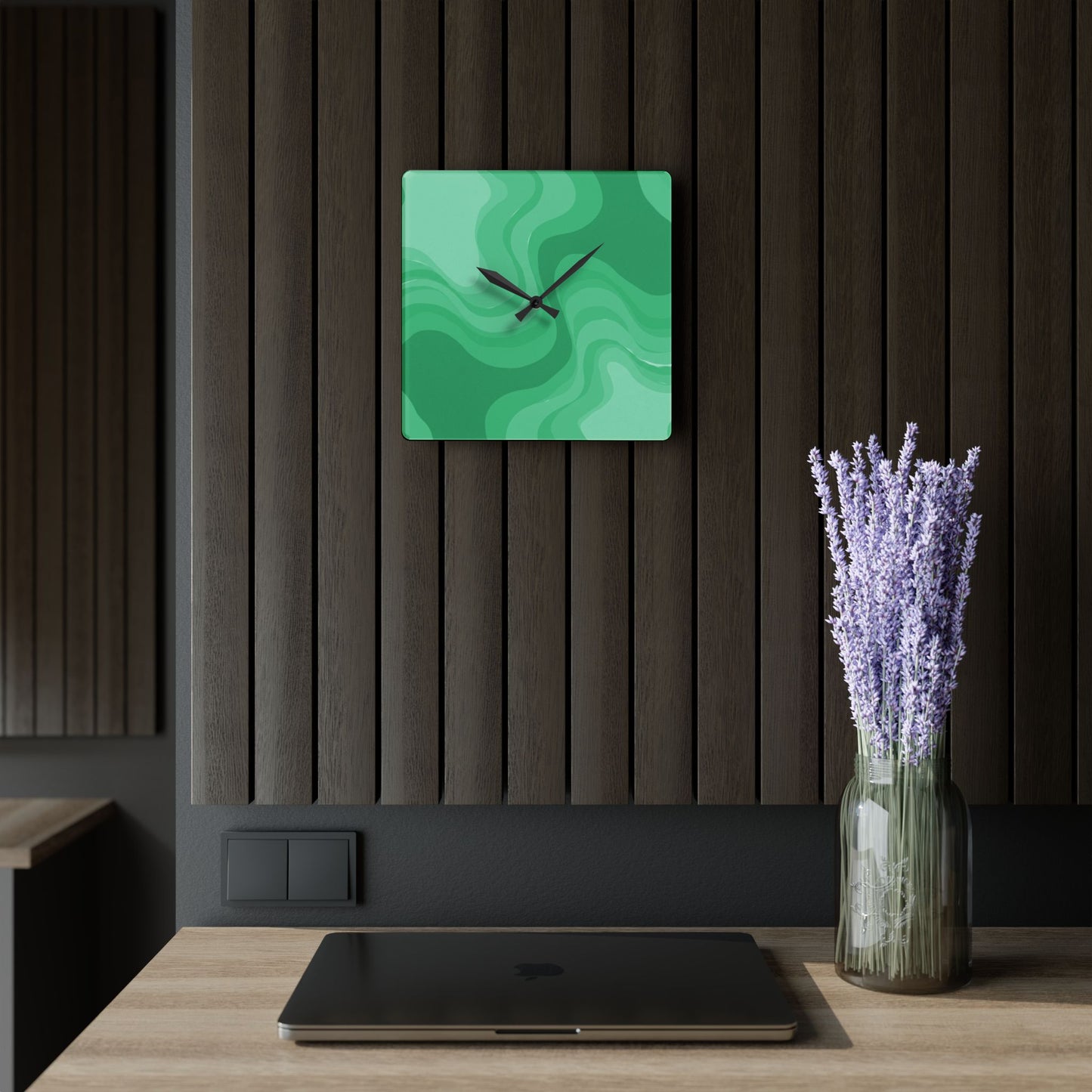 Mint Green Wavey 10.75" x 10.75" Round or Square Acrylic Wall Clock
