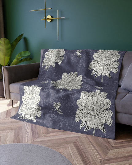 White Floral Butterflies 50" x 60" Crushed Velvet Blanket
