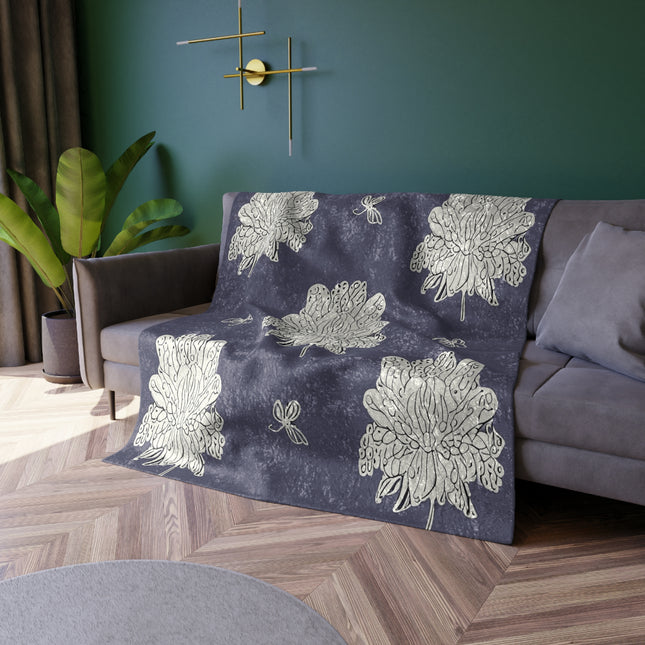 White Floral Butterflies 50" x 60" Crushed Velvet Blanket