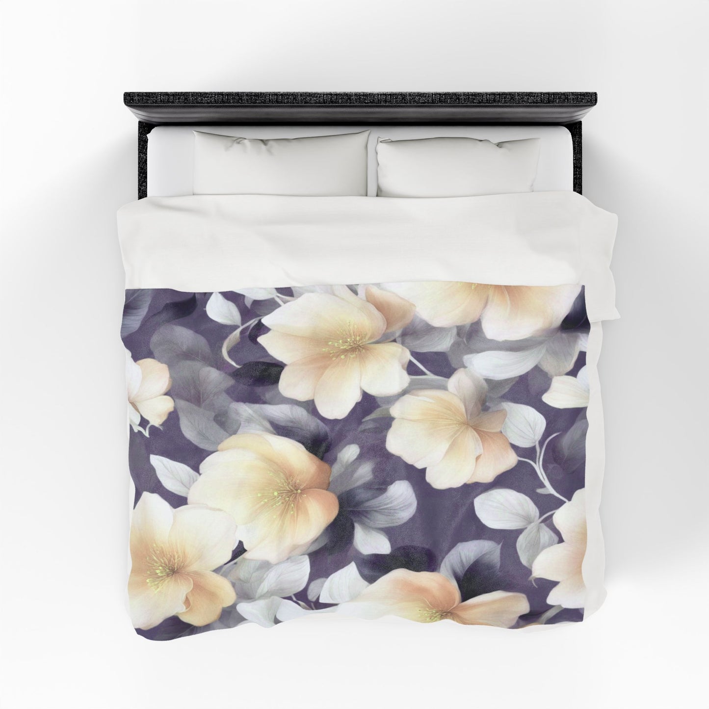 White Blush Floral Bunch Velveteen Plush Blanket, 60" x 80"