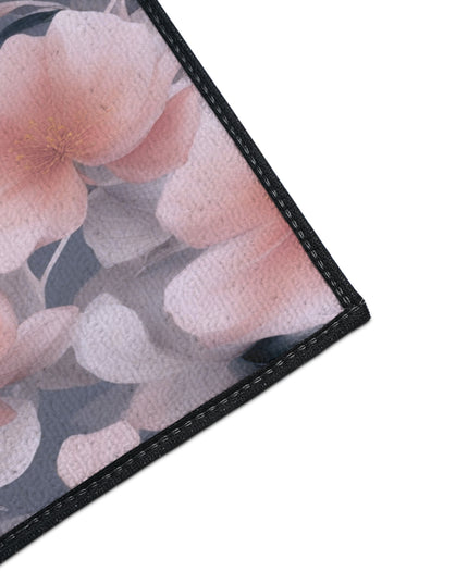 Peach and Blue Gray Floral Bunch Heavy Duty Floor Mat, 18" x 27"